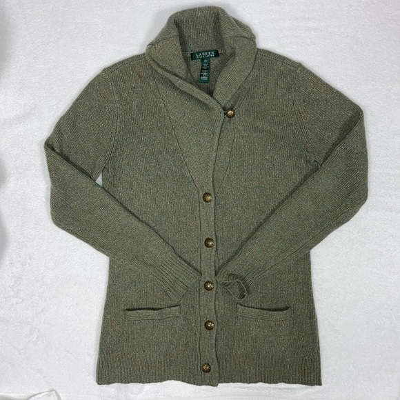 Lauren Ralph Lauren xs shawl collar cardigan sweater green with multi co… - Picture 1 of 9